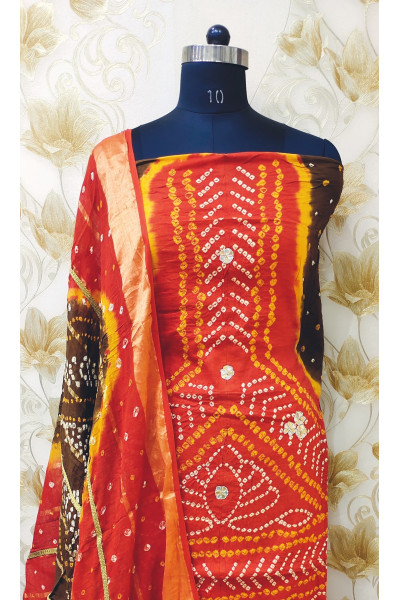 All Over Multicolor Bandhej Work Cotton Suit Fabric Set (KR1320)